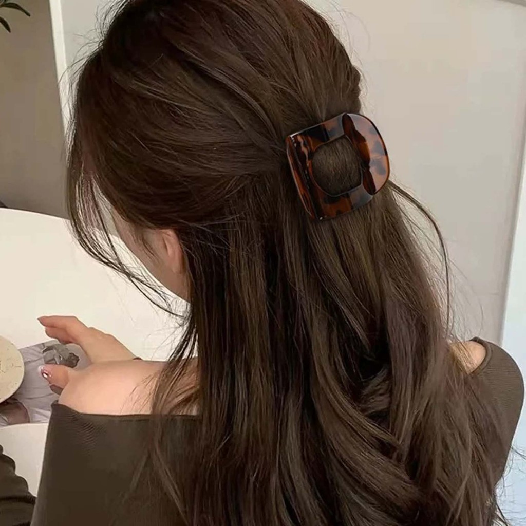 Kẹp tóc in họa tiết da báo cổ điển - Kẹp tóc cá mập rỗng cong lớn - Khóa tóc lưng thanh lịch, khí chất - Phụ kiện tóc nữ - Kẹp một nhân vật thời trang