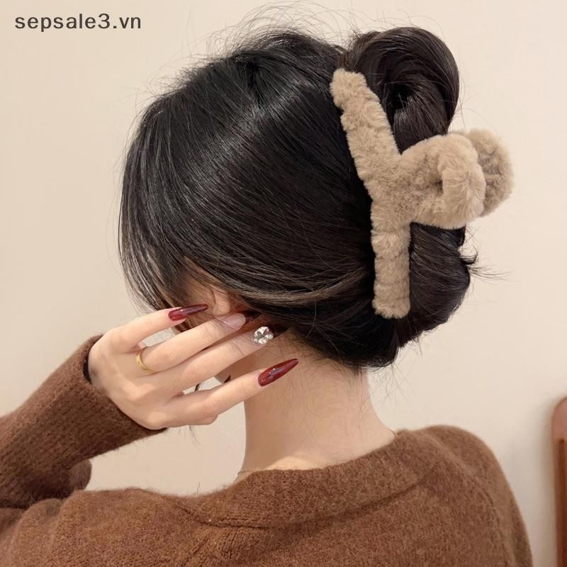 # VN # Sữa Mềm Màu Cà Phê Dòng Lông Tơ Sang Trọng Back Updo Móng Vuốt Tóc Ấm Áp Lớn Sang Trọng Kẹp Tóc Barrettes.