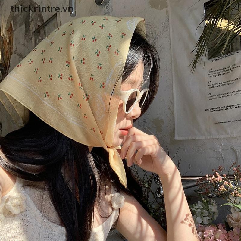 THI Hoa In Khăn Cổ Nữ Hàn Quốc Vải Lanh Cotton Vuông Thanh Lịch Khăn Nhỏ Quấn VN