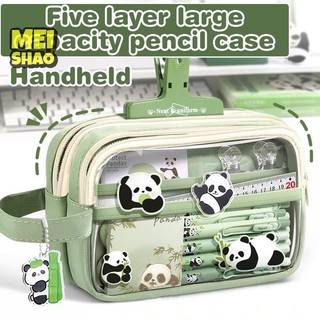 MeiShao Cầm Tay Hai Lớp Trong Suốt Hộp Đựng Bút Chì Túi Đánh Màu Vuông Túi Bảo Quản Cho Văn Phòng Phẩm Trường Học