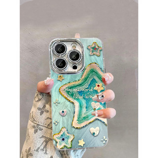 ✨2123 Hidden Star Green Apple 16pro Ốp Điện Thoại 15 / 14 / 13 / 12 / 11 Sợi Lông Vũ Đơn Giản x / xr / 8p / 7 Vòng Tay 25.5.7