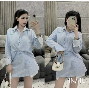 Set sơi kẻ xanh thêu nơ trước ngực phối 2 lớp kẻ kè chân váy - Hàng Thiết Kế (ảnh thật trãi sàn) HL BYJOLIE
