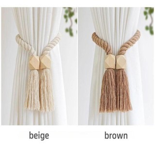 Dây buộc rèm ROLY, Dây buộc dây đàn hồi bằng gỗ nguyên khối, Chất lượng cao với nút thắt từ tính phong cách Boho Khóa rèm cửa sổ dệt tay Trang trí nhà cửa