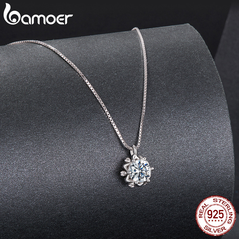 Bamoer Bạc 925 Vòng Cổ Lãng Mạn Buds Moissanite Trang Sức Quà Tặng Cho Nữ