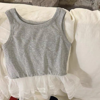 Áo vest nhiều lớp phong cách Hàn Quốc cho bé gái mùa hè, áo không tay phối ren, trang phục bên trong cho bé gái