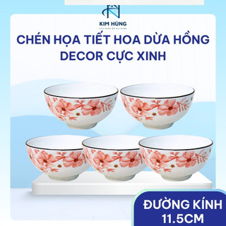 [Giá Xưởng] Combo 10 Chén Cơm Họa Tiết Hoa Dừa Hồng – Họa Tiết 4D Trang Nhã, Dùng Cho Bữa Ăn Gia Đình