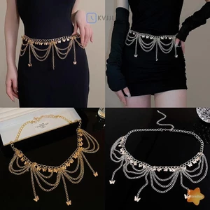 Kvjjl Nữ Dây Thắt Lưng Trang Sức Thời Trang Bụng Trang Trí Cơ Thể Kim Loại Nhiều Nữ Dây Thắt Lưng Trang Sức Thời Trang Bụng Trang Trí Cơ Thể Quần Kim Loại Nhiều Lớp Ch