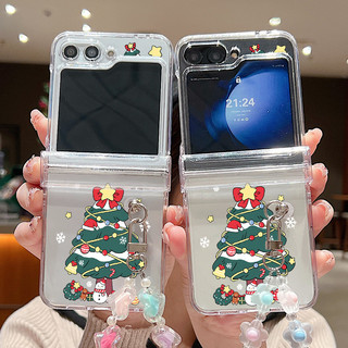 Ốp điện thoại trong suốt họa tiết người tuyết Giáng sinh cho Samsung Galaxy Z Flip 6 Z Flip 5 Z Flip 4 Z Flip 3 5G với vòng tay đầy màu sắc Bản lề đầy đủ PC cứng Ốp điện thoại chống sốc Flip6