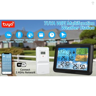 Hilivn) Trạm không dây Wi-Fi 5,3 inch, nhiệt kế trong/ngoài nhà kèm cảm biến, điều khiển ứng dụng TUYA, dự báo 3 ngày, áp suất, giai đoạn mặt trăng, thời gian mạng, UV