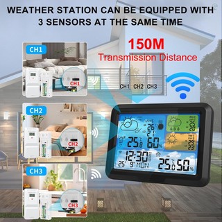 Hilivn) Trạm không dây Wi-Fi 5,3 inch, nhiệt kế trong/ngoài nhà kèm cảm biến, điều khiển ứng dụng TUYA, dự báo 3 ngày, áp suất, giai đoạn mặt trăng, thời gian mạng, UV