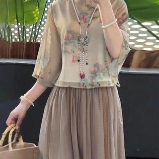 Bộ Hanfu nữ truyền thống phong cách Trung Quốc năm mới, thiết kế cổ chữ V, tay chuông, họa tiết vintage