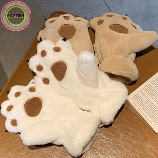 SAFENH 1 Đôi Mùa Đông Nữ Gấu Lòng Bàn Tay Paw Sang Trọng Găng Tay Người Yêu Sang Trọng Găng Tay Lông Tơ Paw Full Ngón Găng Tay Chứa Sang Trọng Bên Trong VN