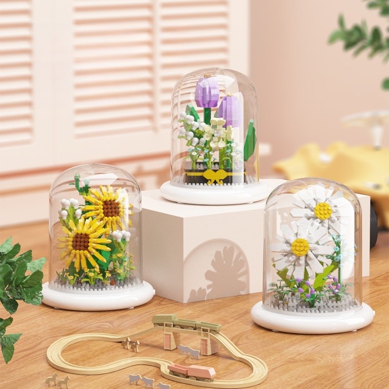 Đồ Chơi Lắp Ráp Hình Hoa Hướng Dương Xinh Xắn Với cơ sở và lồng với ánh sáng