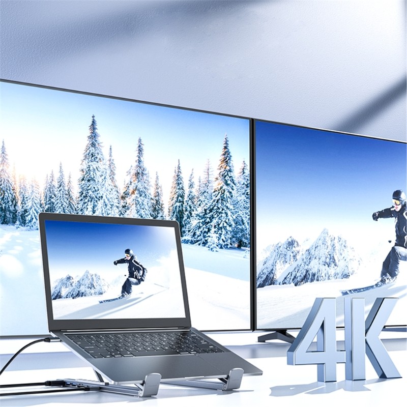 Giá đỡ máy tính xách tay bằng nhôm Vision với trung tâm mở rộng 8 trong 1 với tốc độ nhanh 4K và PD100W