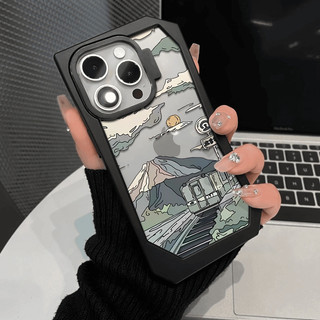 Vỏ Điện Thoại Hình Không Đều, Cho iPhone 16,15,14,13,11,12 Pro Max, Phim Hoạt Hình Tranh Phong Cảnh Xe Lửa