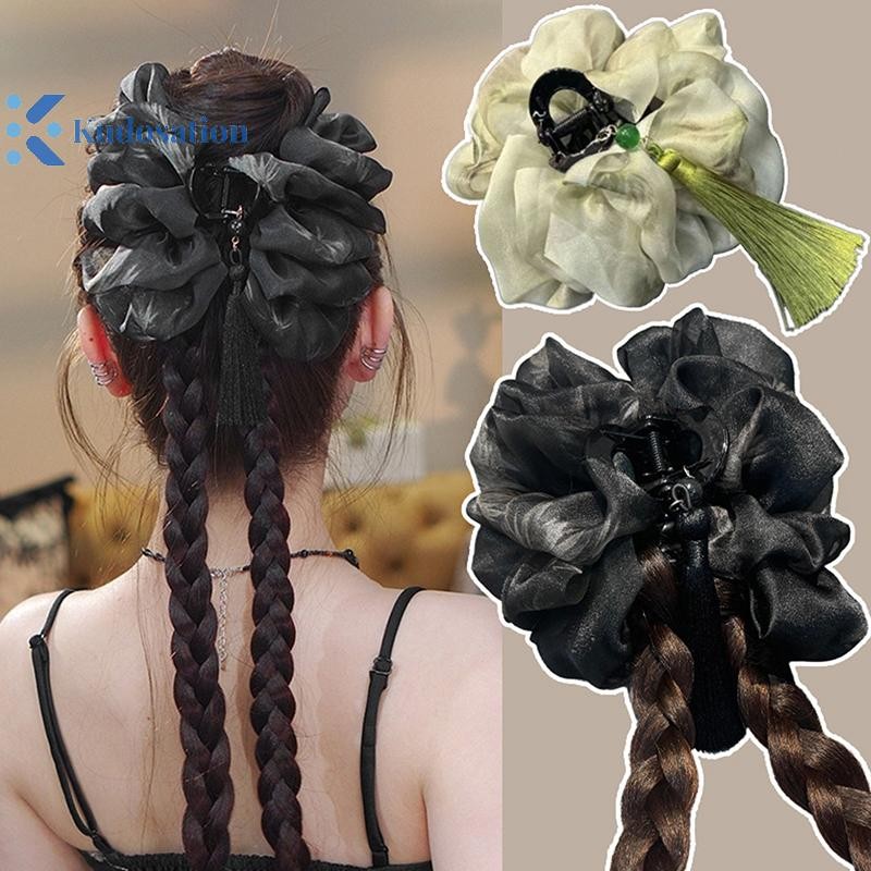 Kudosation Mới Phong Cách Trung Hoa Lưới Nơ Cho Nữ Mô Phỏng Tóc Giả Bện Ở Mặt Sau Của Kẹp Mũ