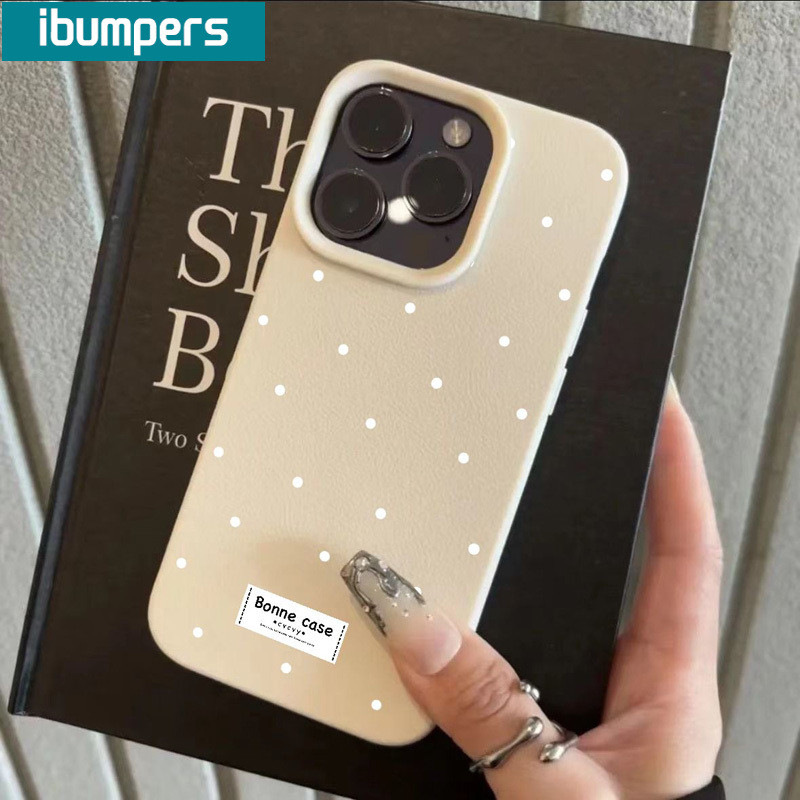 ibumpers Ốp Lưng IPhone Hàn Quốc Đơn Giản Chấm Trắng Cho IPhone 16 15 14 12 13 11 Pro Max IP 7 8 Plus X XS XR Ốp Điện Thoại Mỏng Silicon Mềm Da Họa Tiết