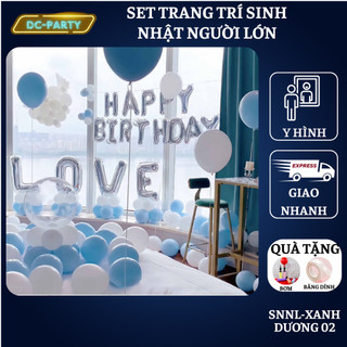 Set trang trí sinh nhật người lớn màu trắng xanh SNNL-XANH DƯƠNG 02,Bóng bay trang trí sinh nhật cho bé trai tại nhà