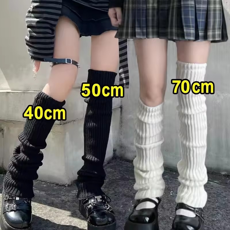 40-70cm JK Girl Thu Đông Chân Cover - Tất len xếp chồng lên nhau phong cách Lolita Harajuku - Tất dài bảo vệ chân ấm dệt kim Y2K - Chống lạnh, Vớ trắng dễ thương ngọt ngào thời trang