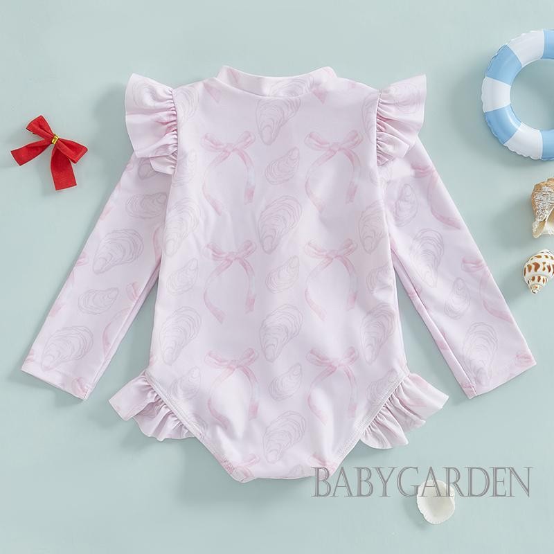 / / -6Month-4years Trẻ Em / Bé Gái Rash Guard Đồ Bơi Nơ Họa Tiết Kéo Dài Tay Đứng Cổ Áo Đồ Bơi Một Mảnh