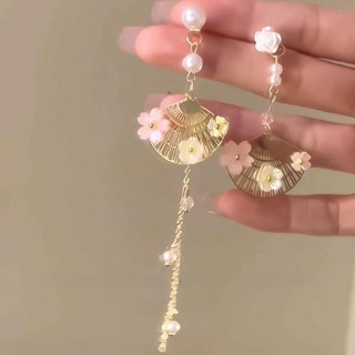 Mới Phong Cách Trung Hoa Phong Cách Trung Hoa Bông Tai Quạt Hình Retro Tua Rua Bông Tai Thanh Lịch