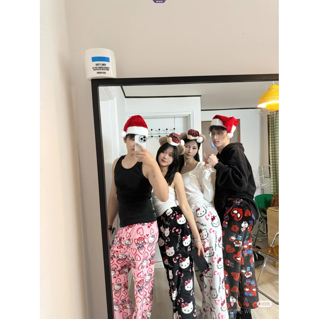Mới Người Nhện Quần Ngủ Anime Hello Kitty Pyjama Quần Flannel Mềm Mại Quần Hoạt Hình Nhà Quần Cặp Đôi Quà Tặng [BL]