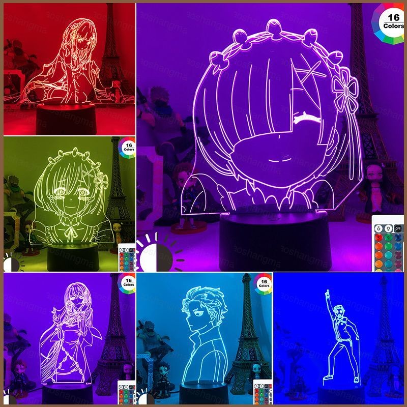 HK1 Re Zero Đèn Ngủ Anime Rem Ram Hình Đèn LED Từ Xa Sạc USB Để Bàn Trang Trí Nhà Quà Tặng Giáng Sinh K