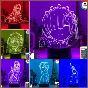 HK1 Re Zero Đèn Ngủ Anime Rem Ram Hình Đèn LED Từ Xa Sạc USB Để Bàn Trang Trí Nhà Quà Tặng Giáng Sinh K