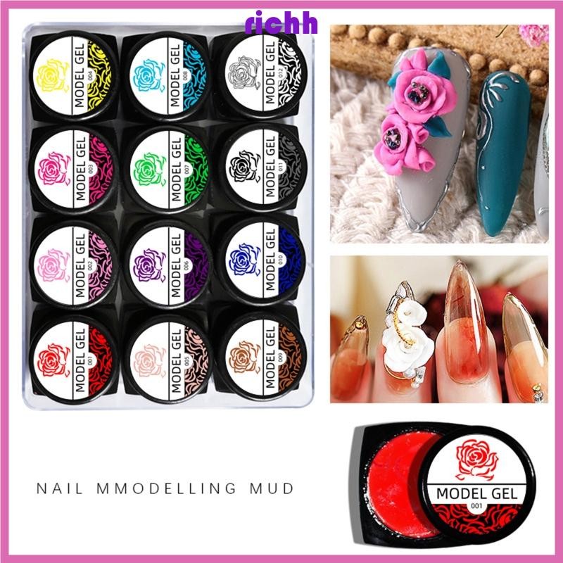 ⚝⚝Richh 12 Màu Bộ Móng Tay Khắc Gel Vẽ DIY Làm Móng Tay Hoa