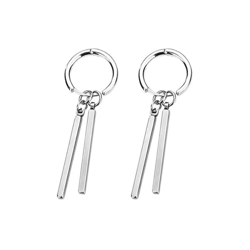 ✨Vuông Dính Nunchaku Bông Tai Bông Tai Thép Titan Thanh Dính Tai Kẹp Niche Đơn Giản Cấp Phụ Kiện Trang Sức 25.5.8