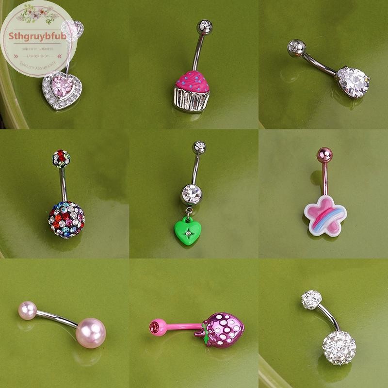STHB Ngọt Ngào Rốn Nhẫn Zircon Trái Tim Dâu Bụng Nút Nhẫn Nữ Cơ Thể Xuyên Ngày Lễ Trang Trí Bãi Biển Giải Trí Trang Sức VN