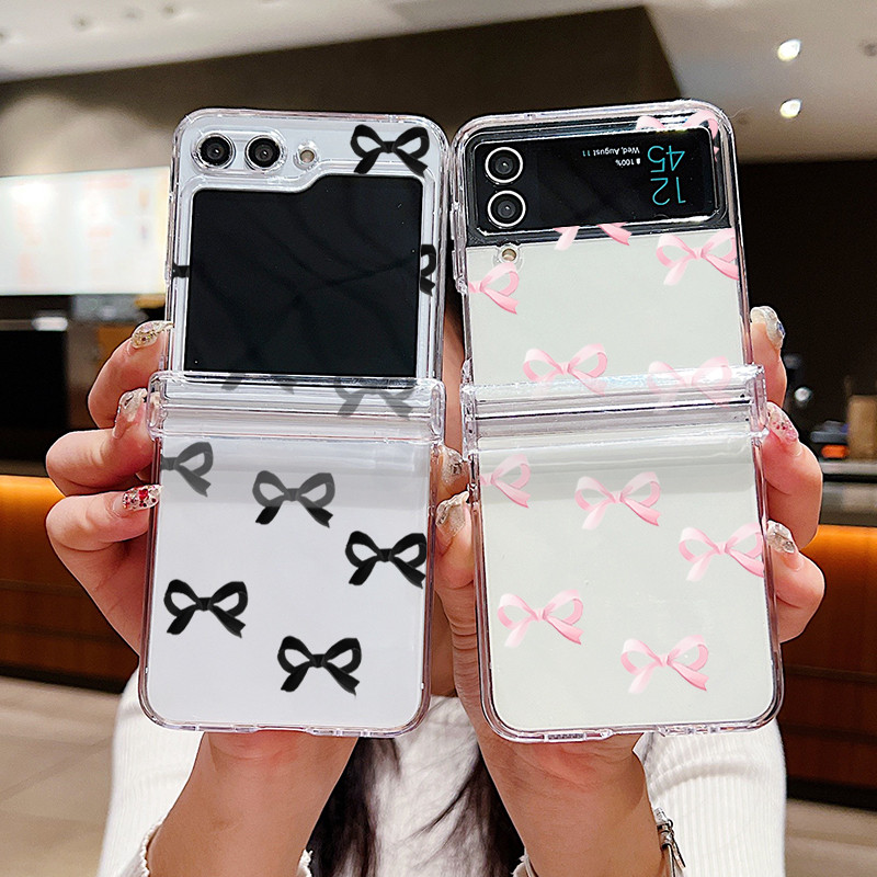 Ốp Điện Thoại Trong Suốt Họa Tiết Nơ Dễ Thương Cho Samsung Galaxy Z Flip 7 Flip 6 Flip 5 Flip 4 5G Full Bản Lề Cứng PC Gấp Bao Dành Cho Samsung Z Flip7 Flip6 Flip5 Flip4 Flip3
