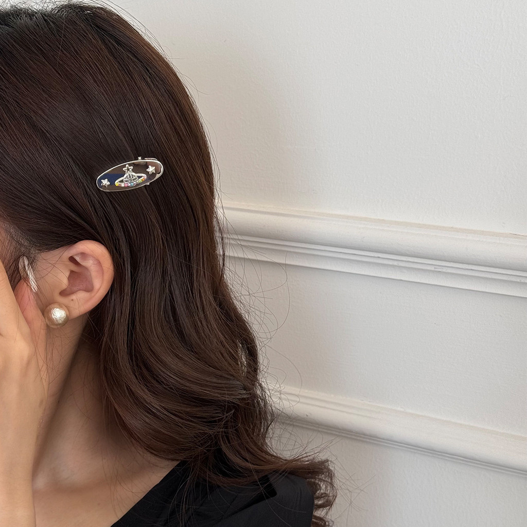 Kẹp tóc hành tinh kim loại bạc Kim cương giả Saturn Duckbill Clip