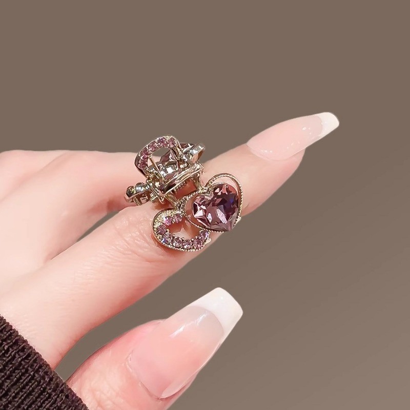 MAUROPOLI [Sẵn Sàng] Kẹp Tóc Kim Cương Giả Trái Tim Tình Yêu Tím Tinh Tế Nữ Phong Cách Mới Kẹp Nhỏ Thời Trang Phong Cách Hàn Quốc Tóc Gãy Nổ Kẹp Mini