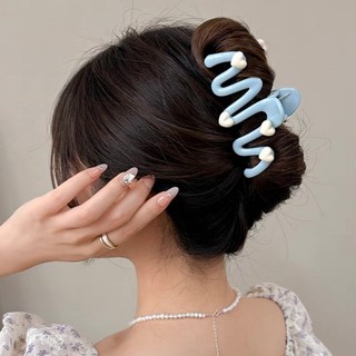 [3-5 Ngày Đến] 2 Kẹp Cá Mập Lớn Không Đều Hình Sóng - INS Style, Sweet - Kẹp Vuốt Tóc Màu Kem - Giá Đỡ Đuôi Ngựa - Kẹp Tóc Trái Tim Trắng Xanh