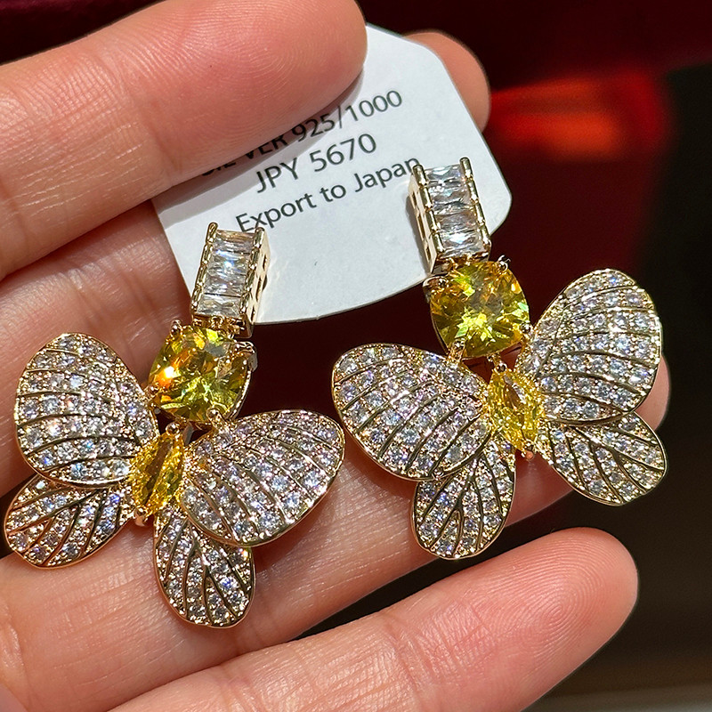 Bông tai vòng cổ sang trọng nhẹ nhàng Bộ hai mảnh Bướm Zircon