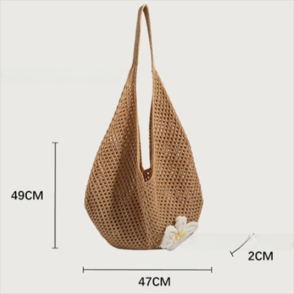 Túi dệt hoa Boho rỗng, túi đeo vai dung tích lớn màu trơn, túi đeo chéo nữ