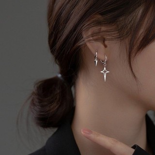 ✨Đơn Giản Glossymmetrical Bông Tai s925 Bạc Côn Bốn Cánh Ngôi Sao Tốt Nghiệp Mùa Khóa Tai Giữa Tanabata Bông Tai 25.5.19