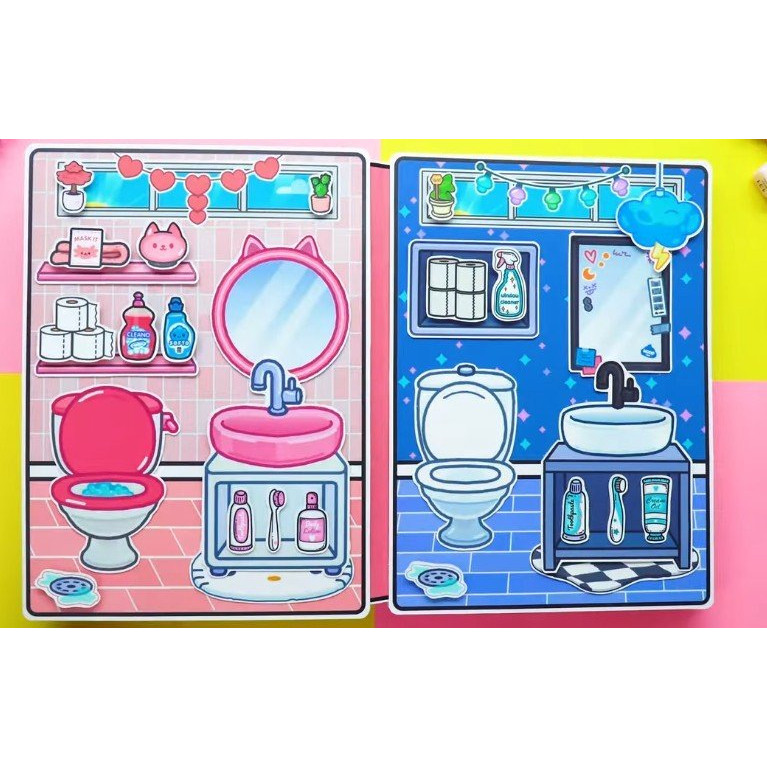 Búp bê giấy toca boca Cute and cool girl  đồ chơi bóc dán thủ công candy house quite book