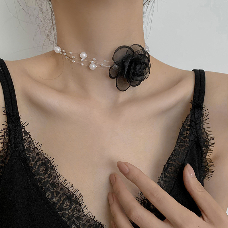 Vòng cổ ngọc trai hoa thời trang Tính khí Dây chuyền xương đòn nữ cao cấp
