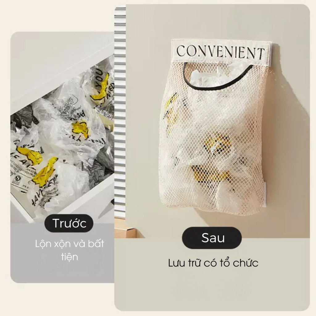 Túi lưới đựng đồ đa năng dán tủ bếp,Giỏ túi đựng tất vớ Túi đựng đồ lót dán tường cạnh tủ,Túi lưu trữ túi bóng rác FE123