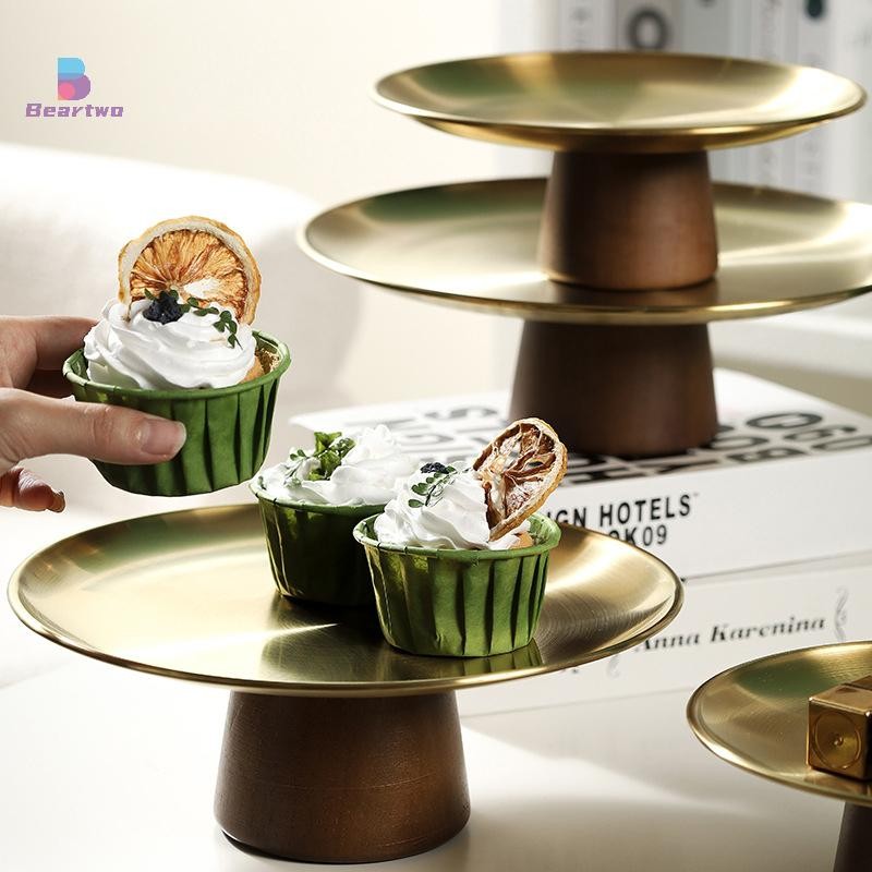 < Beartwo > Khay đựng bánh bằng thép không gỉ Đế trưng bày trái cây Đĩa tráng miệng Bàn ăn Trang trí nhà cửa Đồ trang trí đẹp