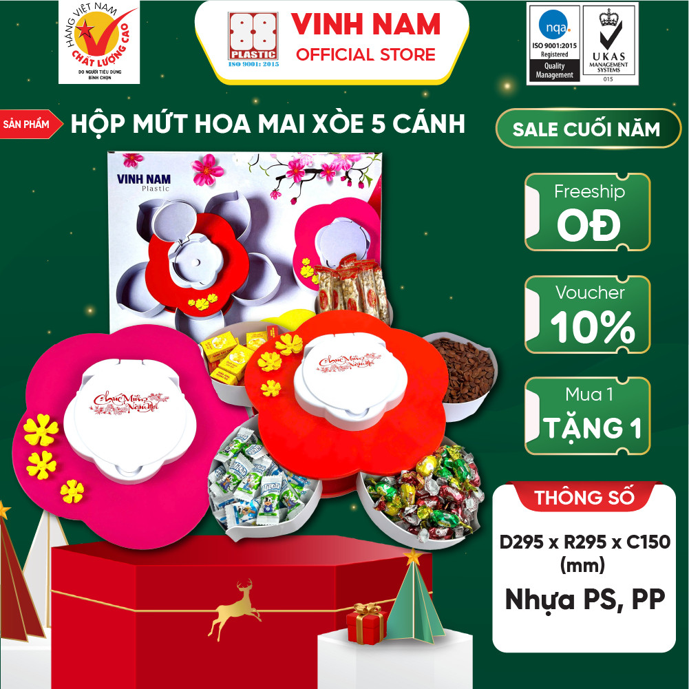 Hộp Đựng Mứt Tết Hoa Mai Xòe 5 Cánh Cao Cấp Vinh Nam Hộp Bánh Kẹo Khay Đựng Mứt Tết