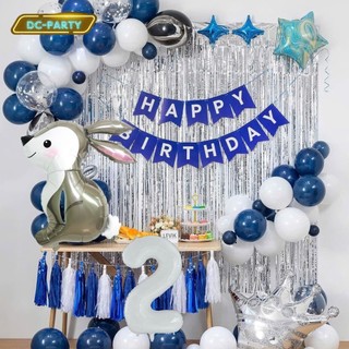 Set Bóng Trang Trí Sinh Nhật Tuổi Meo,tuổi Mão, thôi nôi, 12 con giáp cho bé gái - bé trai SNTE-RÈM BẠC 2-THỎ NGỒI