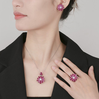 Châu Âu Mỹ ins Phong Cách Mới Đáy Đồng Mạ Vàng Mô Phỏng Đỏ Corundum Hoa Phù Hợp Với Nữ