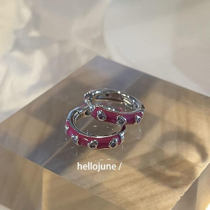 Bạc Hồng Dầu Nhỏ Giọt Trái Tim Nhỏ Hình Trái Tim Ánh Sáng Tím Zircon Tròn Khóa Tai