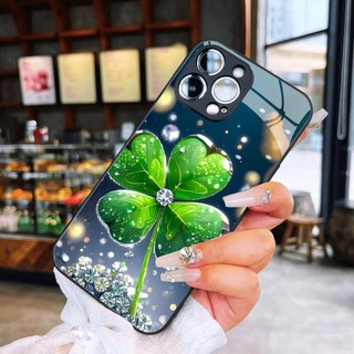 Ốp kính cỏ 4 lá may mắn iphone 17 16 15 14 13 12 11 air 16e x xs xr 8 7 6 pro max plus mini 6s 6g 7g 8g 6p 7p 8p Vstore