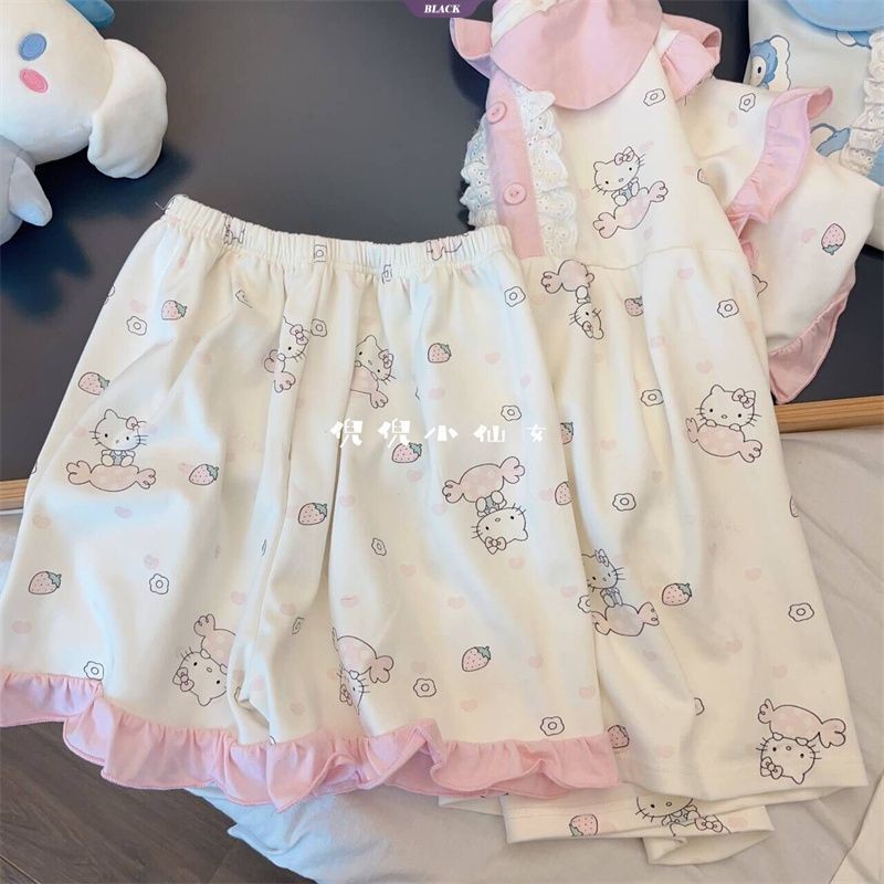 Bộ Đồ Ngủ Hello Kitty Dễ Thương Nữ Mùa Hè Mới Ins Nhật Bản Hoạt Hình Tay Ngắn Mặc Ở Nhà [BL]