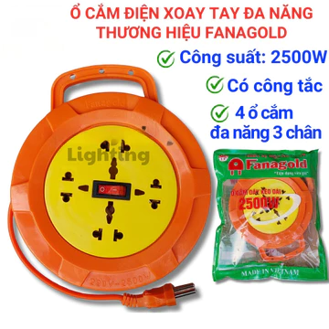 Ổ cắm điện kéo dài quay tay có công tắc - Ổ cắm Quay chịu tải cao - Dây dài 5m/8m/10m