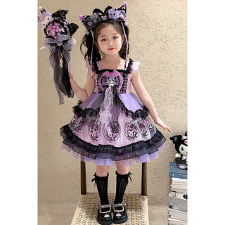 Cô Gái Trang Phục Cô Gái Kuromi Gothic Đầm Bé Gái Công Chúa Đầm Trẻ Em Trình Diễn Đầm Mùa Hè Gạc Đầm